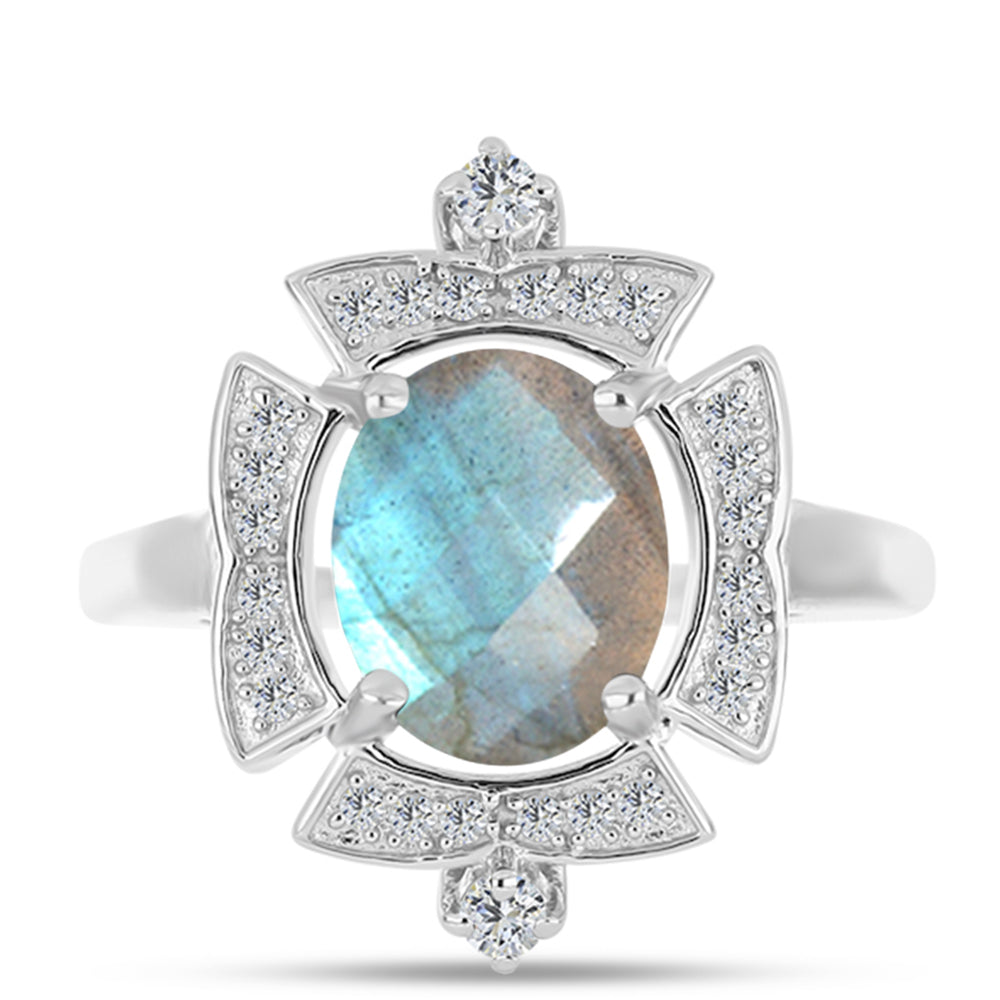 Inel din Argint 925 ( 3.42 grame ) cu Gullgruvene Labradorit și Topaz Alb 2.6 Carate 1 