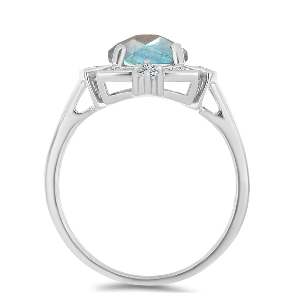Inel din Argint 925 ( 3.42 grame ) cu Gullgruvene Labradorit și Topaz Alb 2.6 Carate