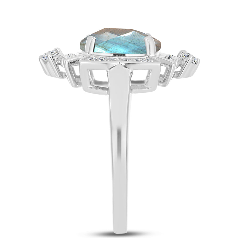 Inel din Argint 925 ( 3.42 grame ) cu Gullgruvene Labradorit și Topaz Alb 2.6 Carate