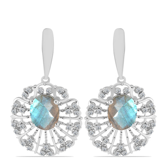 Cercei din Argint 925 ( 6.71 grame ) cu Gullgruvene Labradorit și Topaz Alb 5.15 Carate