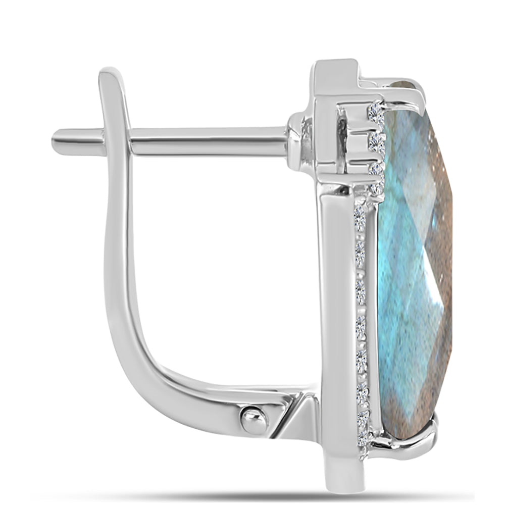 Cercei din Argint 925 ( 4.97 grame ) cu Gullgruvene Labradorit și Topaz Alb 6.97 Carate