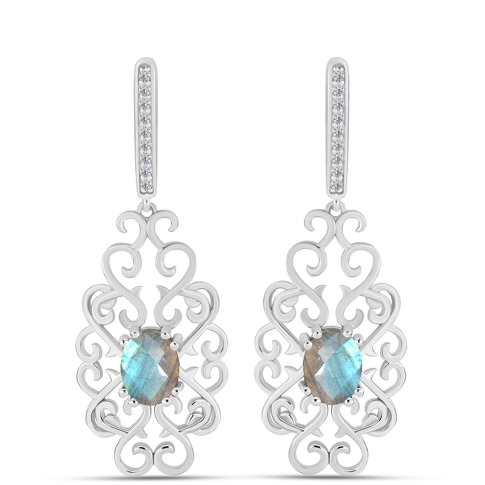 Cercei din Argint 925 ( 6 grame ) cu Gullgruvene Labradorit și Topaz Alb 2.52 Carate 1 