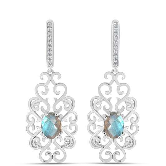 Cercei din Argint 925 ( 6 grame ) cu Gullgruvene Labradorit și Topaz Alb 2.52 Carate