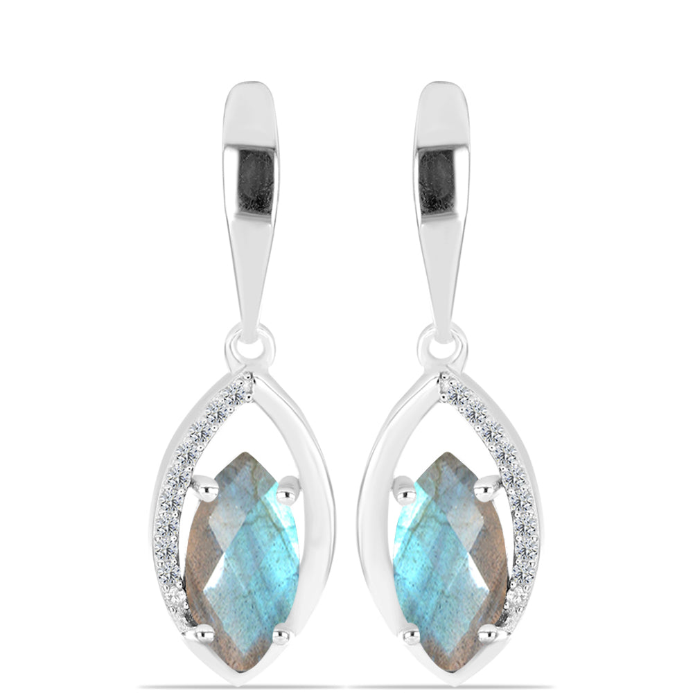 Cercei din Argint 925 ( 3.98 grame ) cu Gullgruvene Labradorit și Topaz Alb 3.27 Carate