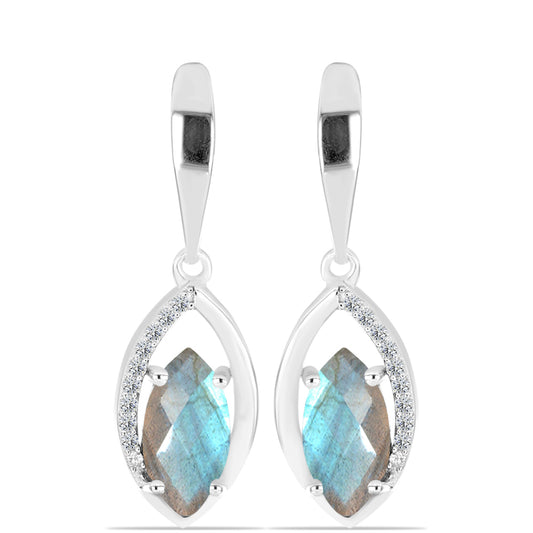 Cercei din Argint 925 ( 3.98 grame ) cu Gullgruvene Labradorit și Topaz Alb 3.27 Carate