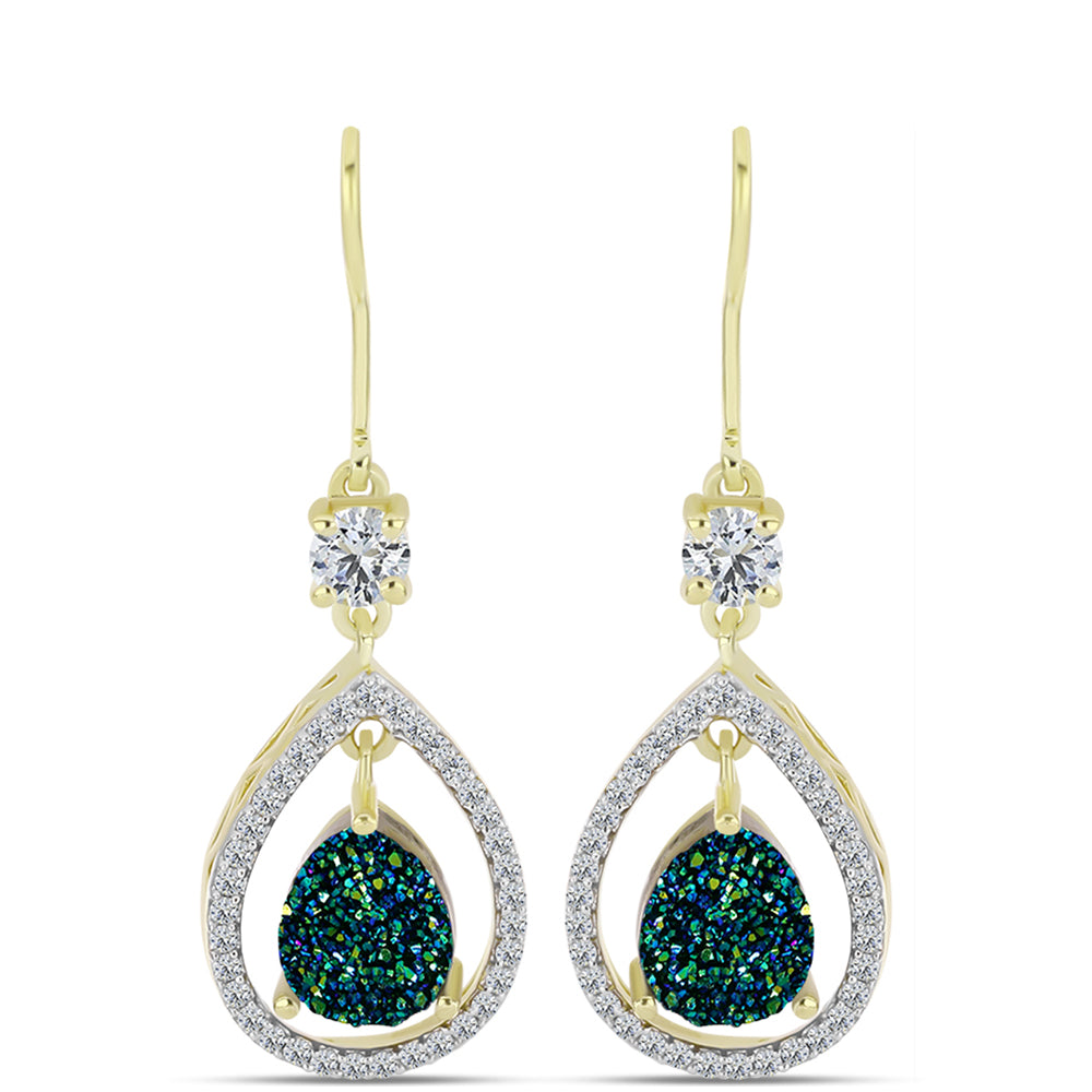 Cercei din Argint 925 Placat cu Aur ( 2.2 grame ) cu Drusy Verde și Topaz Alb 3.94 Carate 1 
