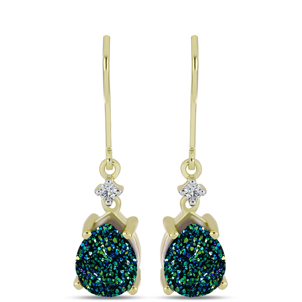 Cercei din Argint 925 Placat cu Aur ( 2.2 grame ) cu Drusy Verde și Topaz Alb 3.94 Carate 2 