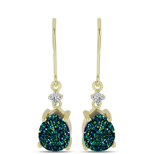 Cercei din Argint 925 Placat cu Aur ( 2.2 grame ) cu Drusy Verde și Topaz Alb 3.94 Carate