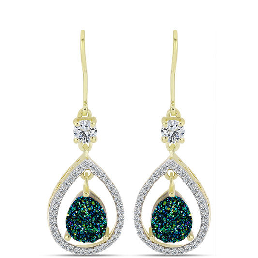 Cercei din Argint 925 Placat cu Aur ( 2.2 grame ) cu Drusy Verde și Topaz Alb 3.94 Carate