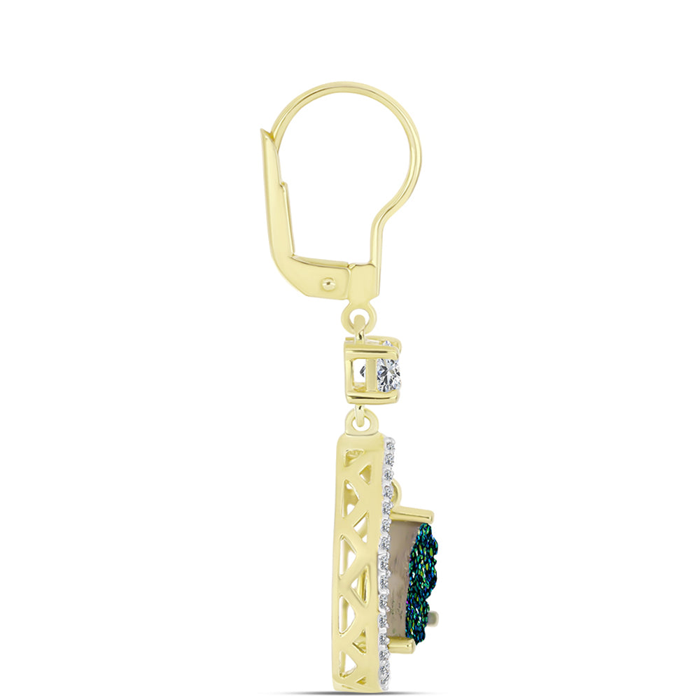 Cercei din Argint 925 Placat cu Aur ( 2.2 grame ) cu Drusy Verde și Topaz Alb 3.94 Carate