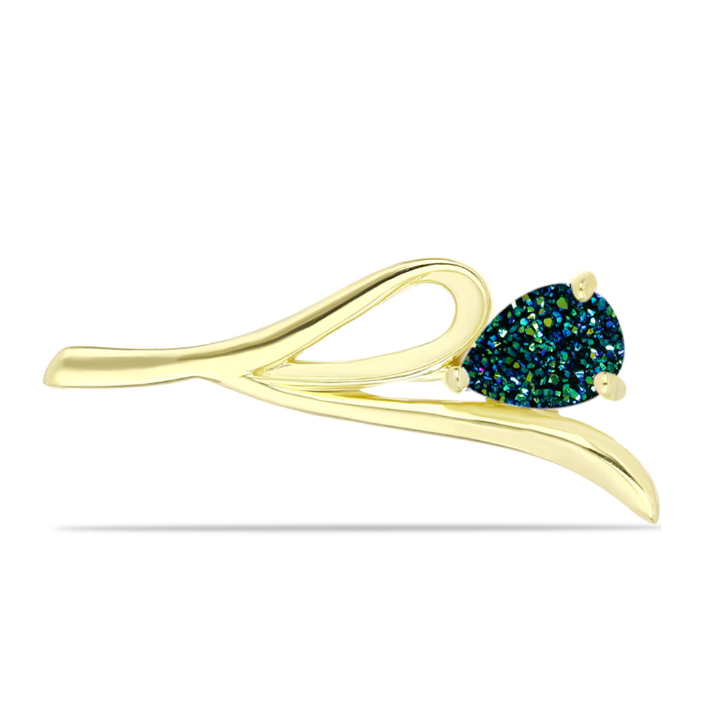 Broşă din Argint 925 Placat cu Aur ( 2.95 grame ) cu Drusy Verde 1.85 Carate