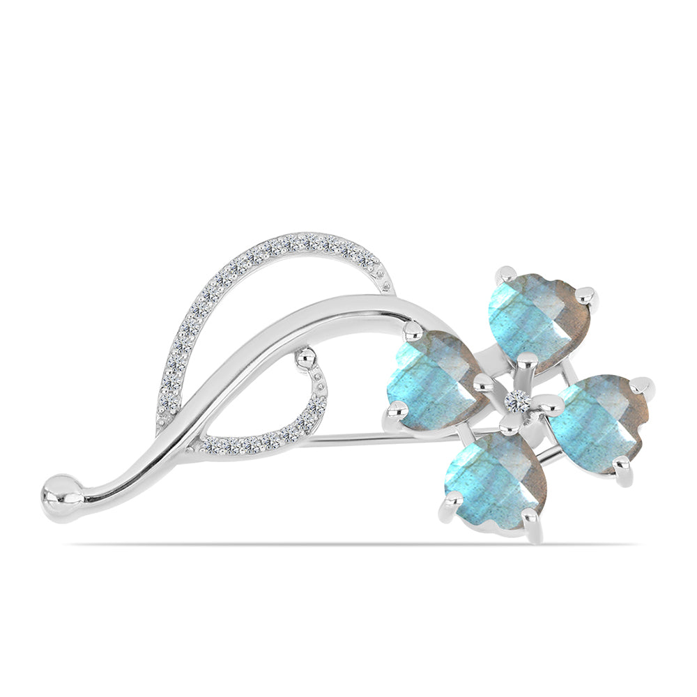 Broşă din Argint 925 ( 5.15 grame ) cu Gullgruvene Labradorit și Topaz Alb 5.04 Carate 1 