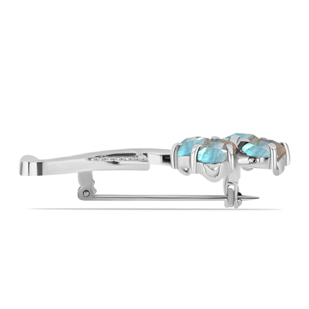 Broşă din Argint 925 ( 5.15 grame ) cu Gullgruvene Labradorit și Topaz Alb 5.04 Carate 2 