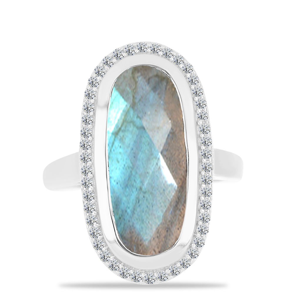 Inel din Argint 925 ( 4.53 grame ) cu Gullgruvene Labradorit și Topaz Alb 5.93 Carate 1 