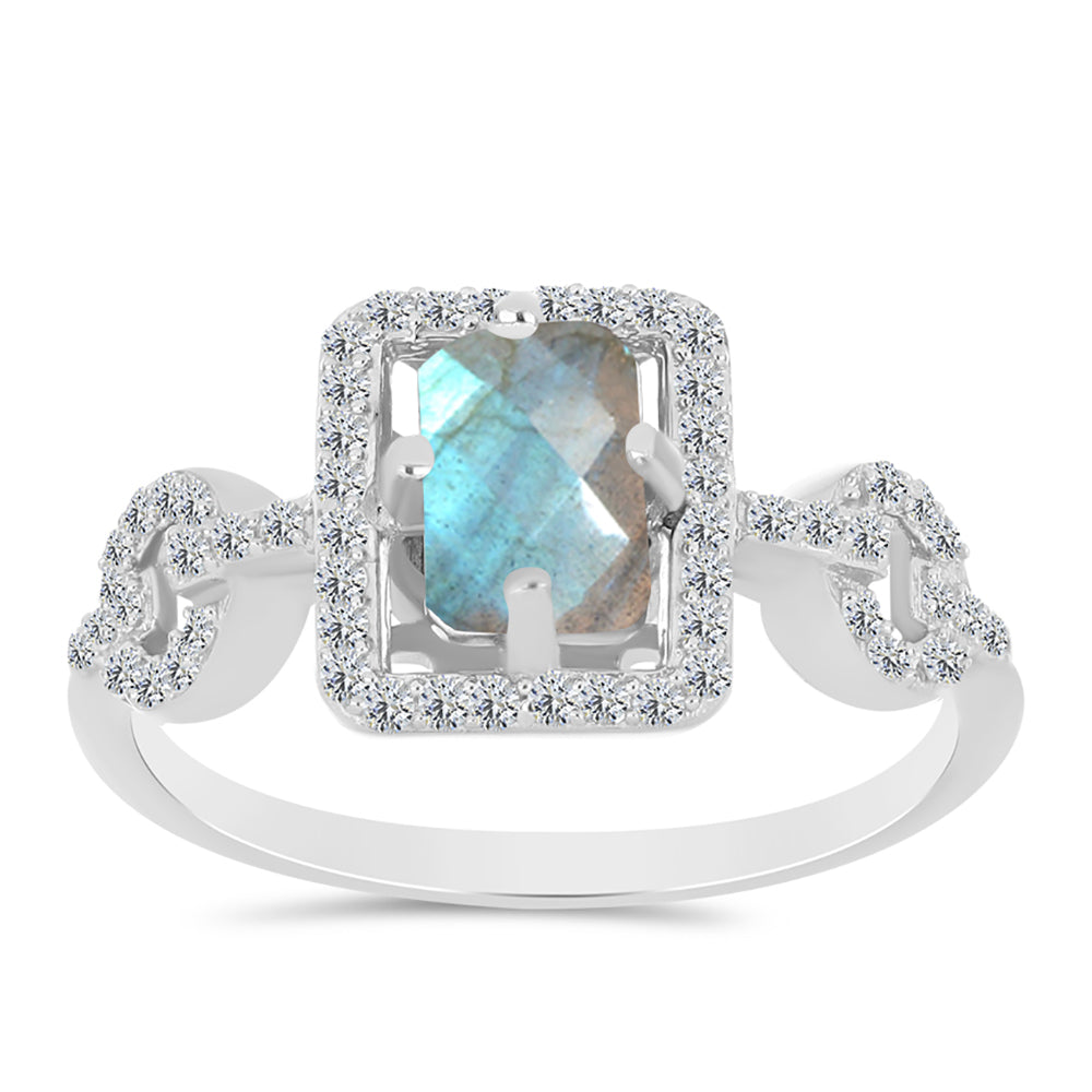 Inel din Argint 925 ( 2.78 grame ) cu Gullgruvene Labradorit și Topaz Alb 1.39 Carate 1 