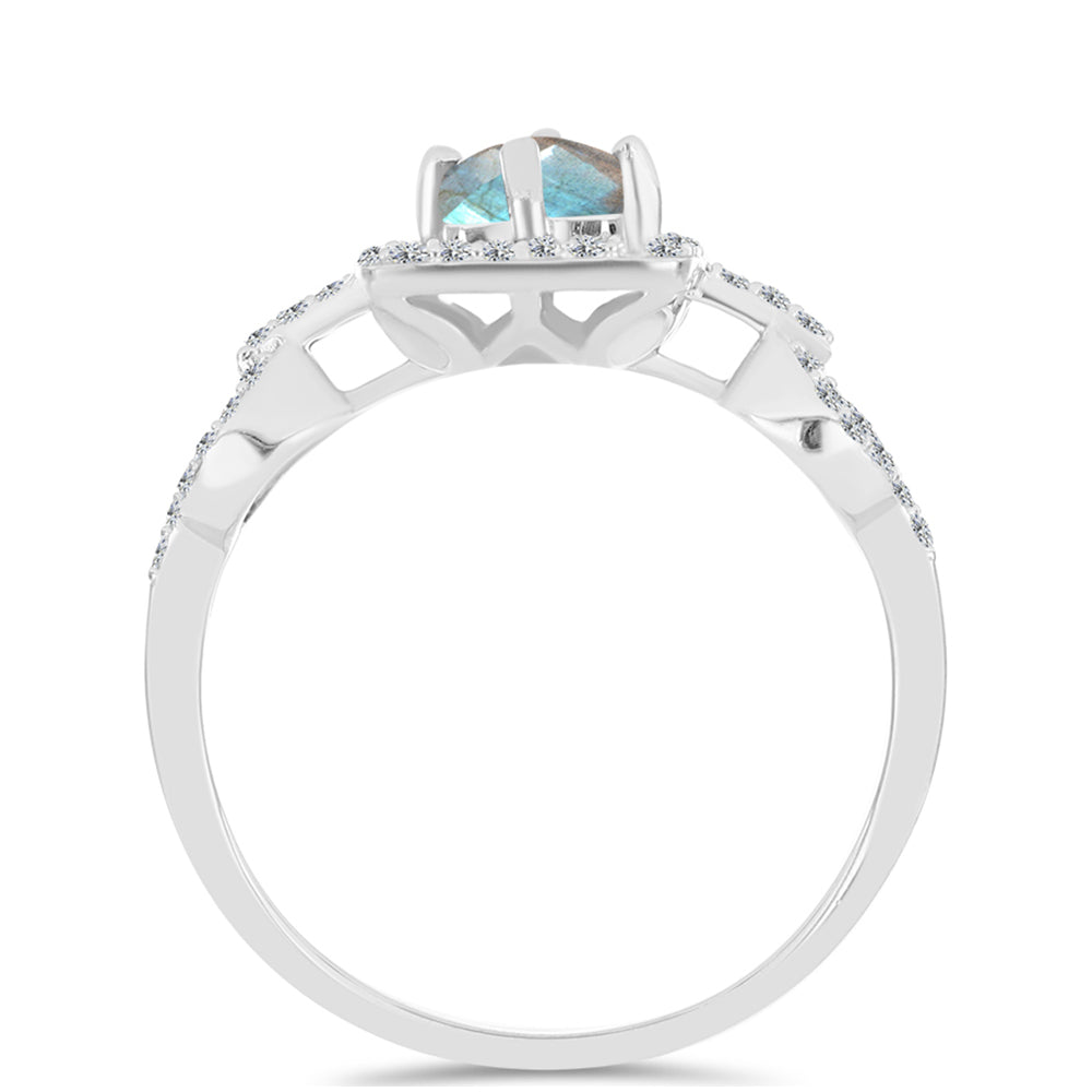 Inel din Argint 925 ( 2.78 grame ) cu Gullgruvene Labradorit și Topaz Alb 1.39 Carate