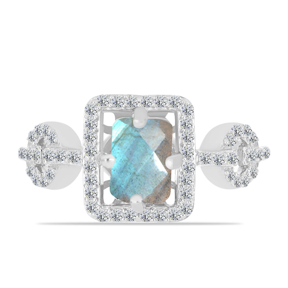 Inel din Argint 925 ( 2.78 grame ) cu Gullgruvene Labradorit și Topaz Alb 1.39 Carate