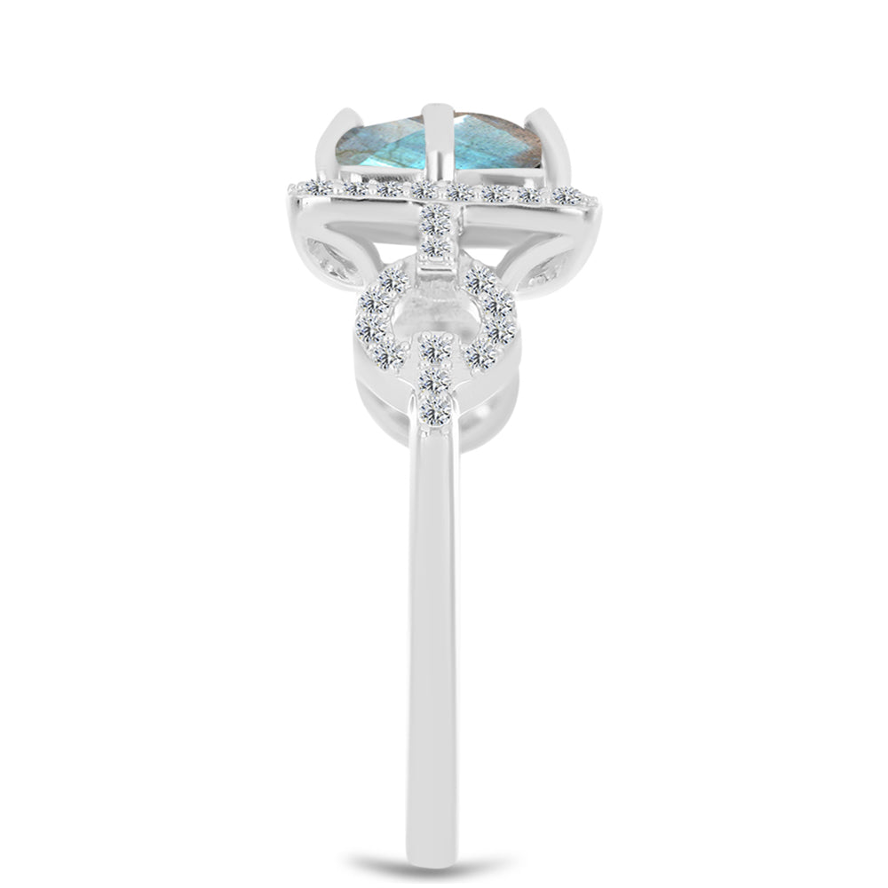 Inel din Argint 925 ( 2.78 grame ) cu Gullgruvene Labradorit și Topaz Alb 1.39 Carate