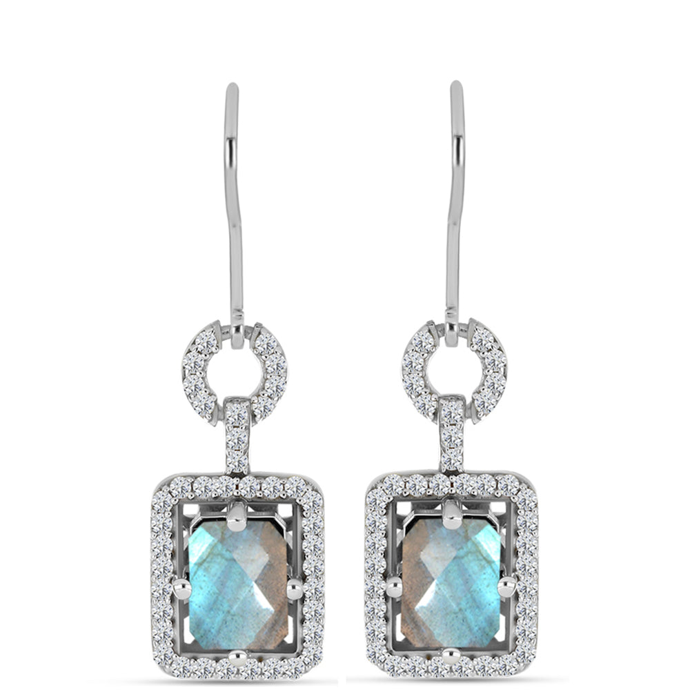 Cercei din Argint 925 ( 3.76 grame ) cu Gullgruvene Labradorit și Topaz Alb 2.37 Carate 1 