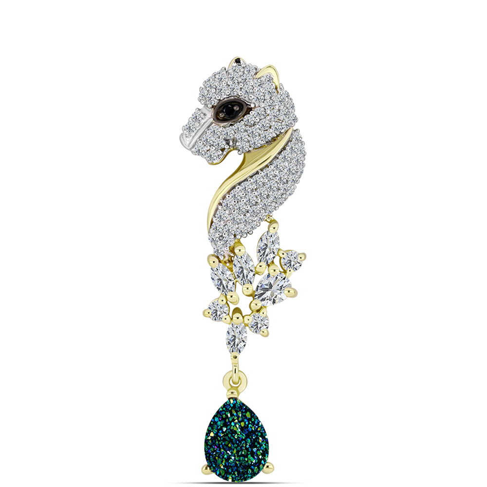 Pandantiv din Argint 925 Placat cu Aur ( 3.29 grame ) cu Drusy Verde și Spinel Negru 2.43 Carate 1 