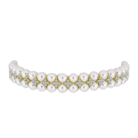 Brățară din Argint 925 Placat cu Aur ( 6.17 grame ) cu Perlă de Apă Dulce Albă și Topaz Alb 69.96 Carate