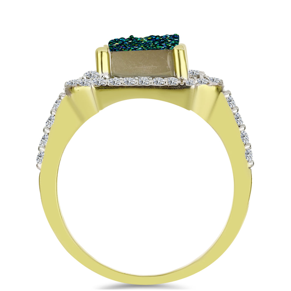 Inel din Argint 925 Placat cu Aur ( 3.69 grame ) cu Drusy Verde și Topaz Alb 4.88 Carate 2 