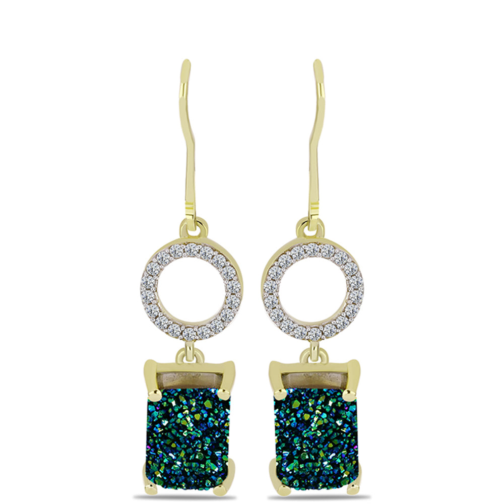 Cercei din Argint 925 Placat cu Aur ( 3.08 grame ) cu Drusy Verde și Topaz Alb 5.83 Carate