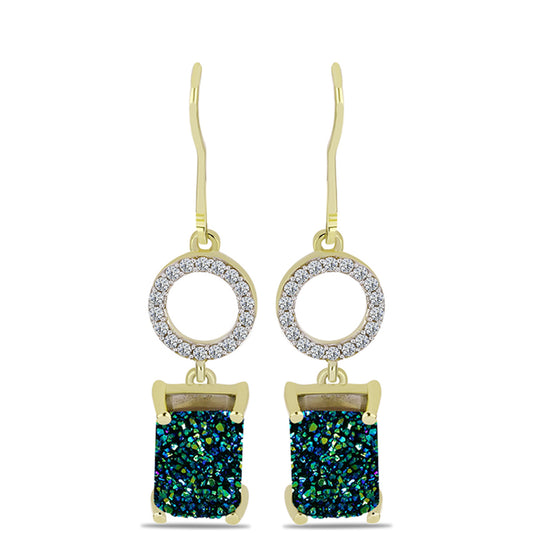 Cercei din Argint 925 Placat cu Aur ( 3.08 grame ) cu Drusy Verde și Topaz Alb 5.83 Carate