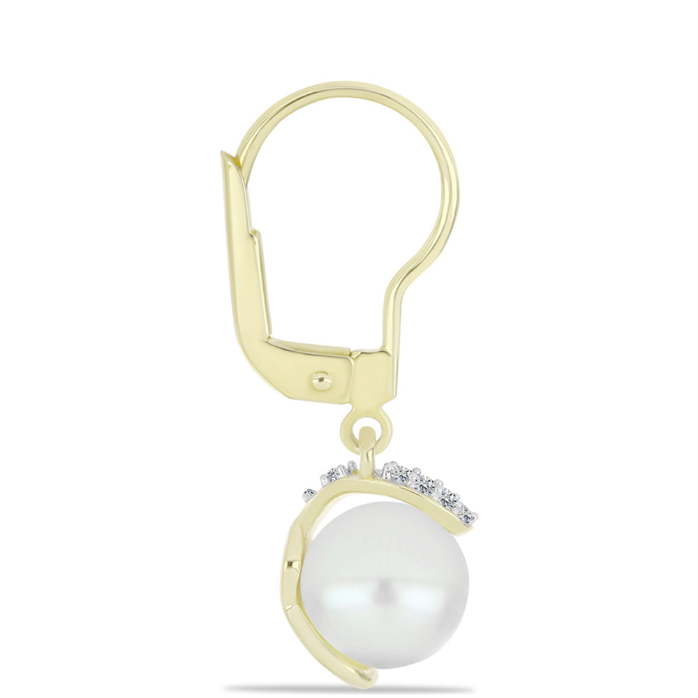 Cercei din Argint 925 Placat cu Aur ( 1.78 grame ) cu Perlă de Apă Dulce Albă și Topaz Alb 7.84 Carate 2 