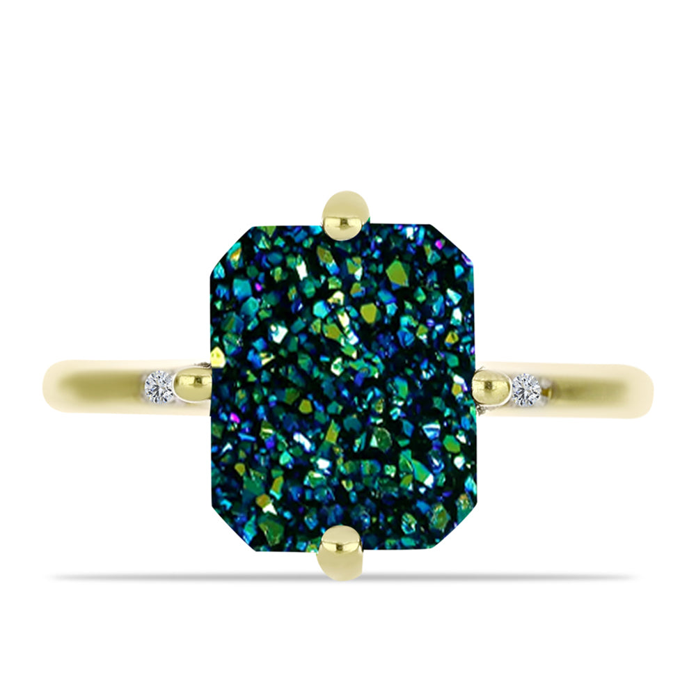 Inel din Argint 925 Placat cu Aur ( 2.09 grame ) cu Drusy Verde și Topaz Alb 3.47 Carate 1 