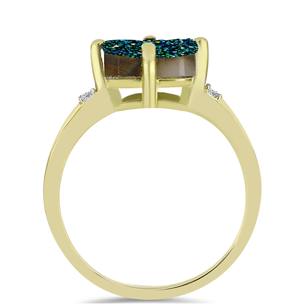 Inel din Argint 925 Placat cu Aur ( 2.09 grame ) cu Drusy Verde și Topaz Alb 3.47 Carate