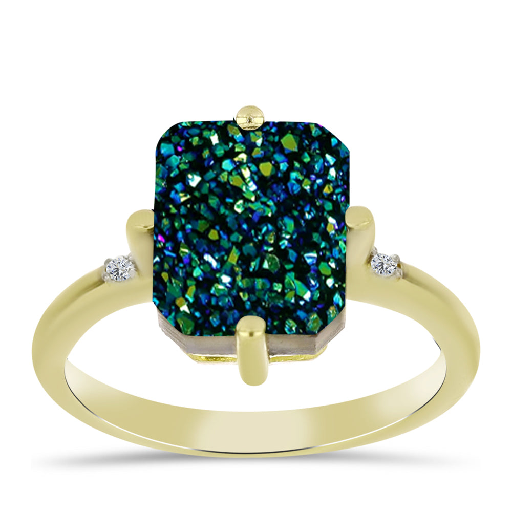 Inel din Argint 925 Placat cu Aur ( 2.09 grame ) cu Drusy Verde și Topaz Alb 3.47 Carate