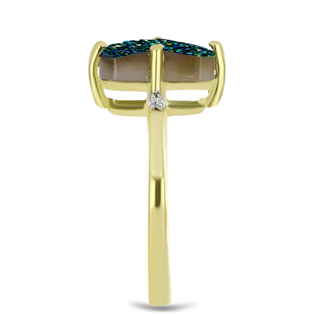 Inel din Argint 925 Placat cu Aur ( 2.09 grame ) cu Drusy Verde și Topaz Alb 3.47 Carate