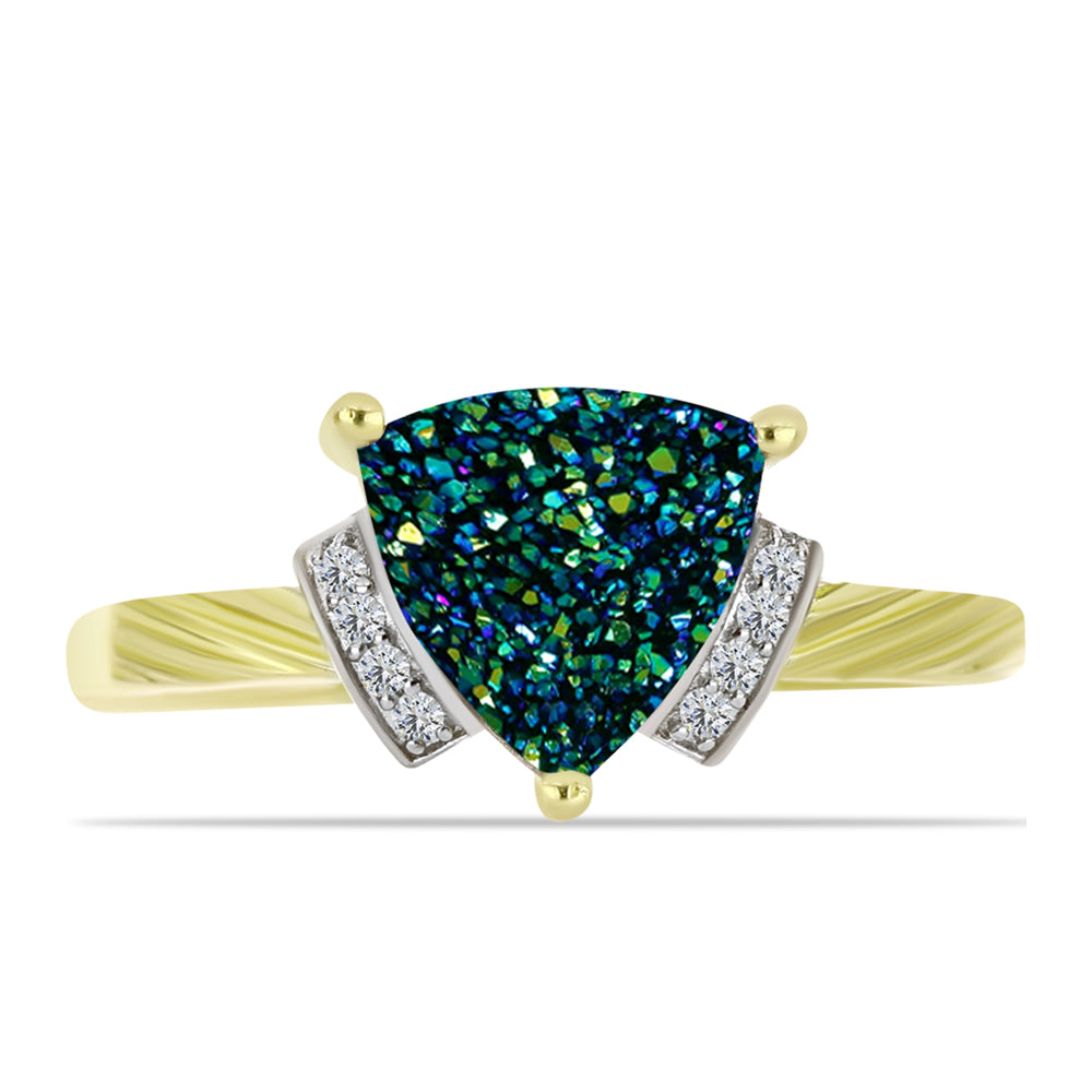 Inel din Argint 925 Placat cu Aur ( 2.89 grame ) cu Drusy Verde și Topaz Alb 2.84 Carate