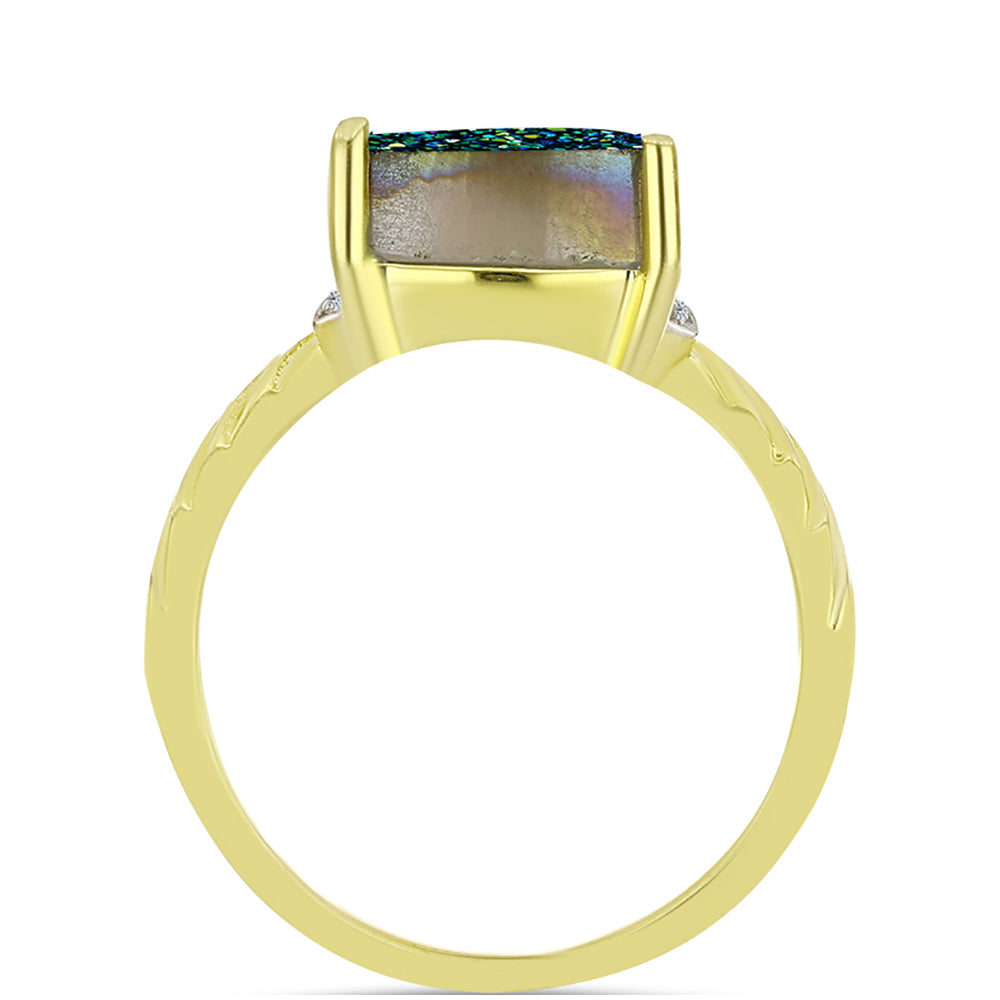 Inel din Argint 925 Placat cu Aur ( 2.89 grame ) cu Drusy Verde și Topaz Alb 2.84 Carate