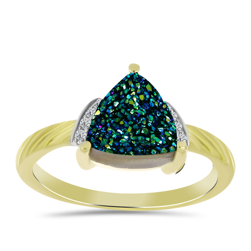 Inel din Argint 925 Placat cu Aur ( 2.89 grame ) cu Drusy Verde și Topaz Alb 2.84 Carate