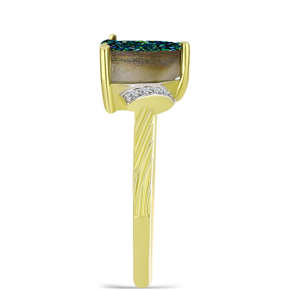 Inel din Argint 925 Placat cu Aur ( 2.89 grame ) cu Drusy Verde și Topaz Alb 2.84 Carate