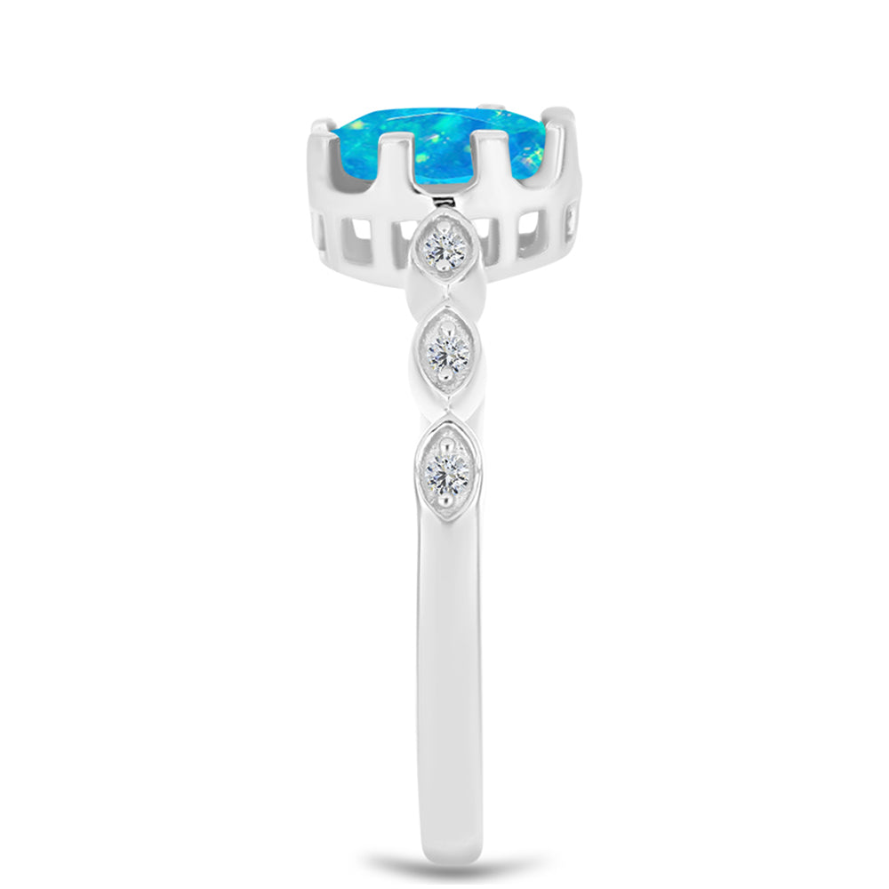 Inel din Argint 925 ( 2.5 grame ) cu Opal Albastru Etiopian Paraiba și Topaz Alb 0.55 Carate