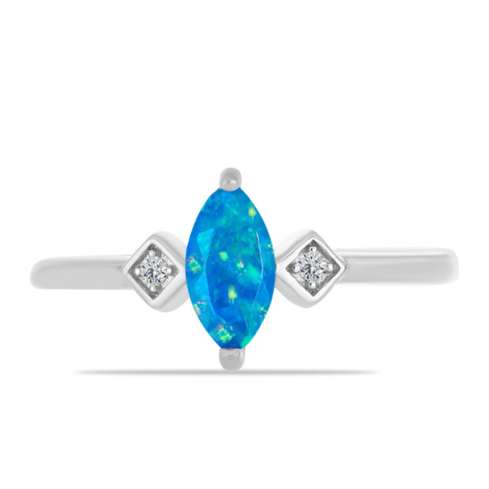 Inel din Argint 925 ( 1.8 grame ) cu Opal Albastru Etiopian Paraiba și Topaz Alb 0.29 Carate 1 