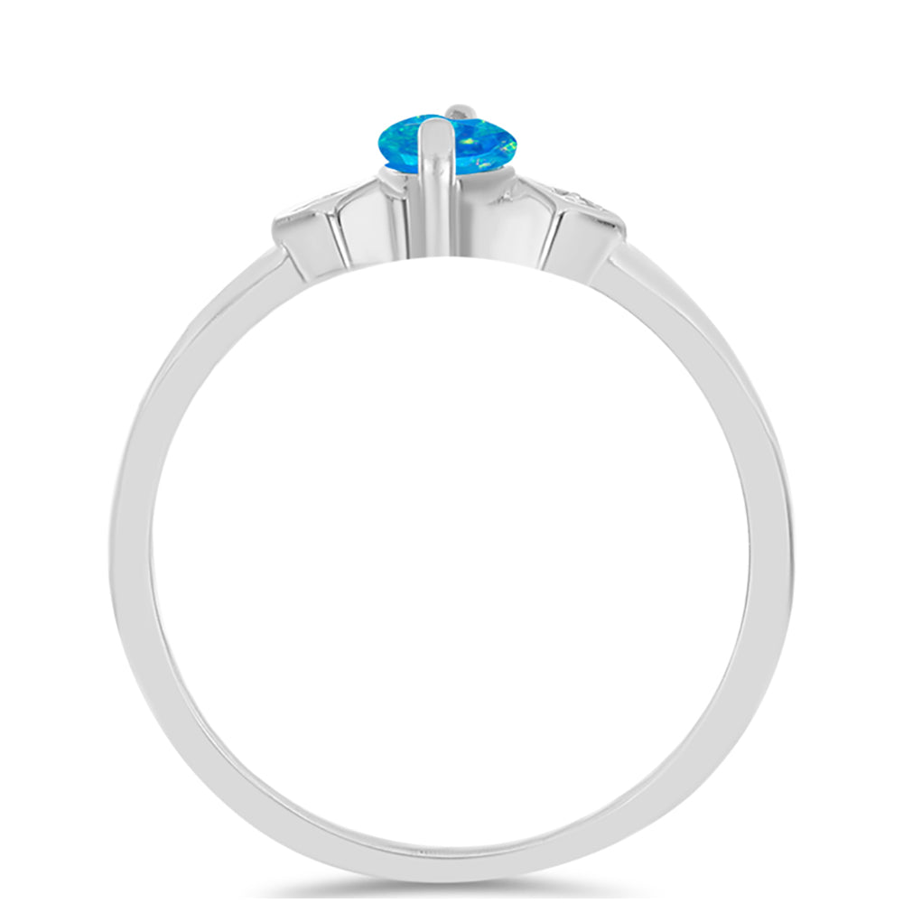 Inel din Argint 925 ( 1.8 grame ) cu Opal Albastru Etiopian Paraiba și Topaz Alb 0.29 Carate