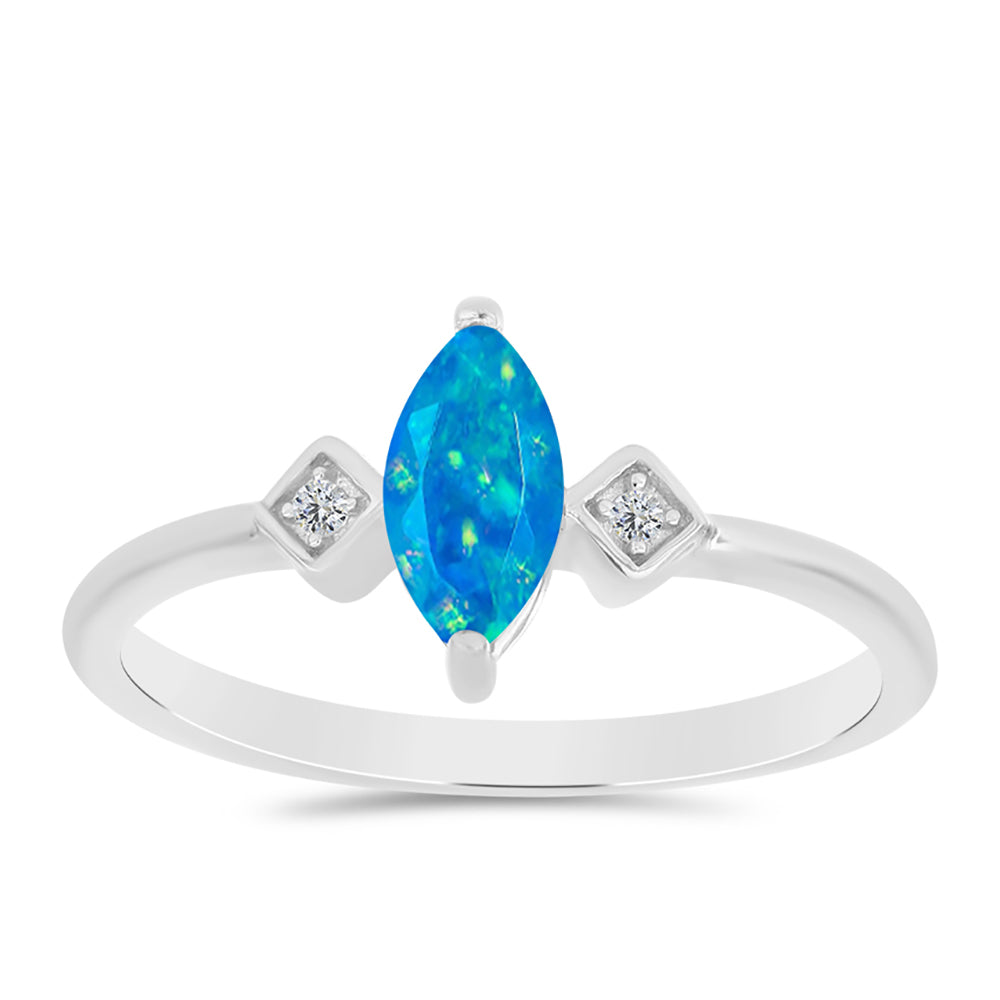 Inel din Argint 925 ( 1.8 grame ) cu Opal Albastru Etiopian Paraiba și Topaz Alb 0.29 Carate 3 