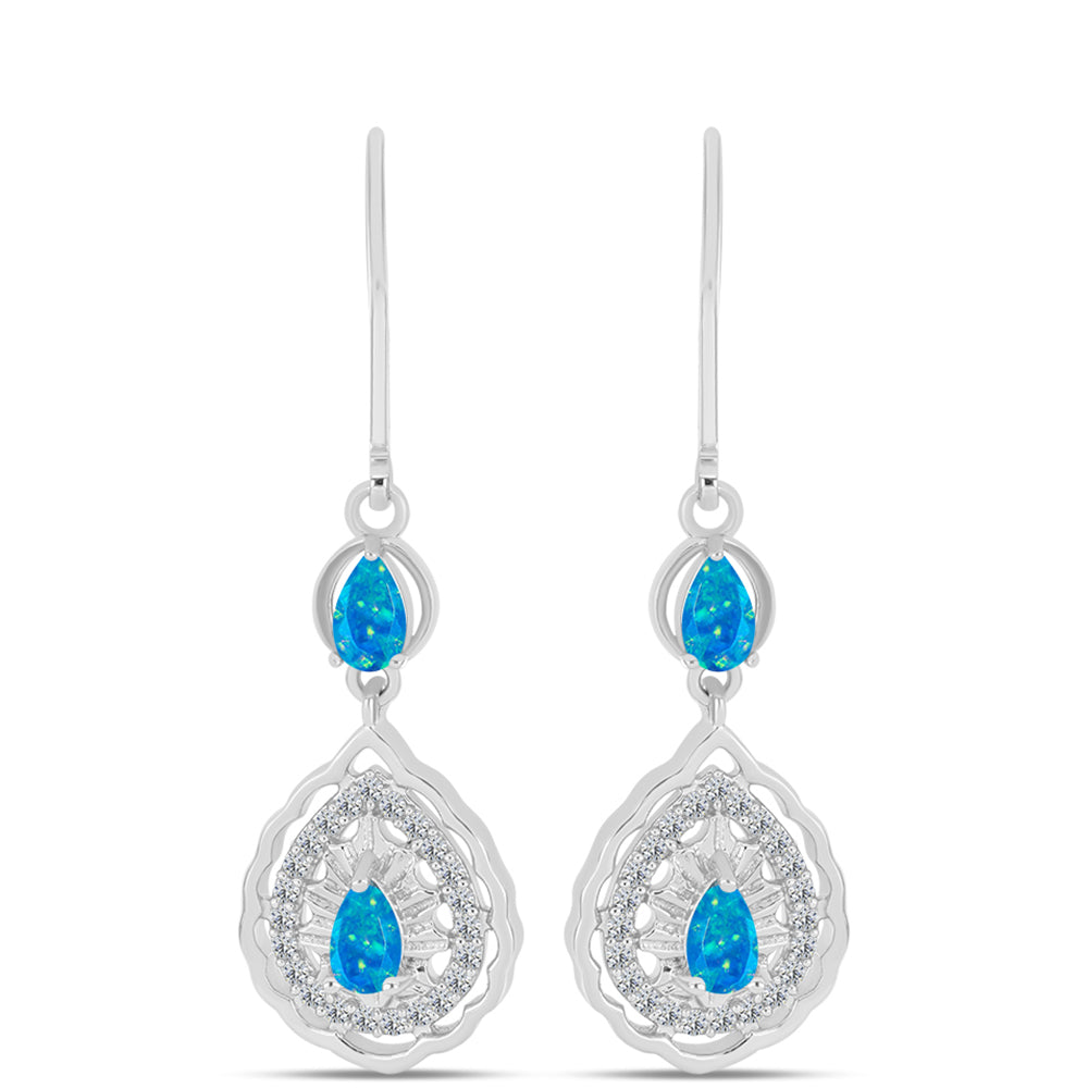 Cercei din Argint 925 ( 4.02 grame ) cu Opal Albastru Etiopian Paraiba și Topaz Alb 0.84 Carate