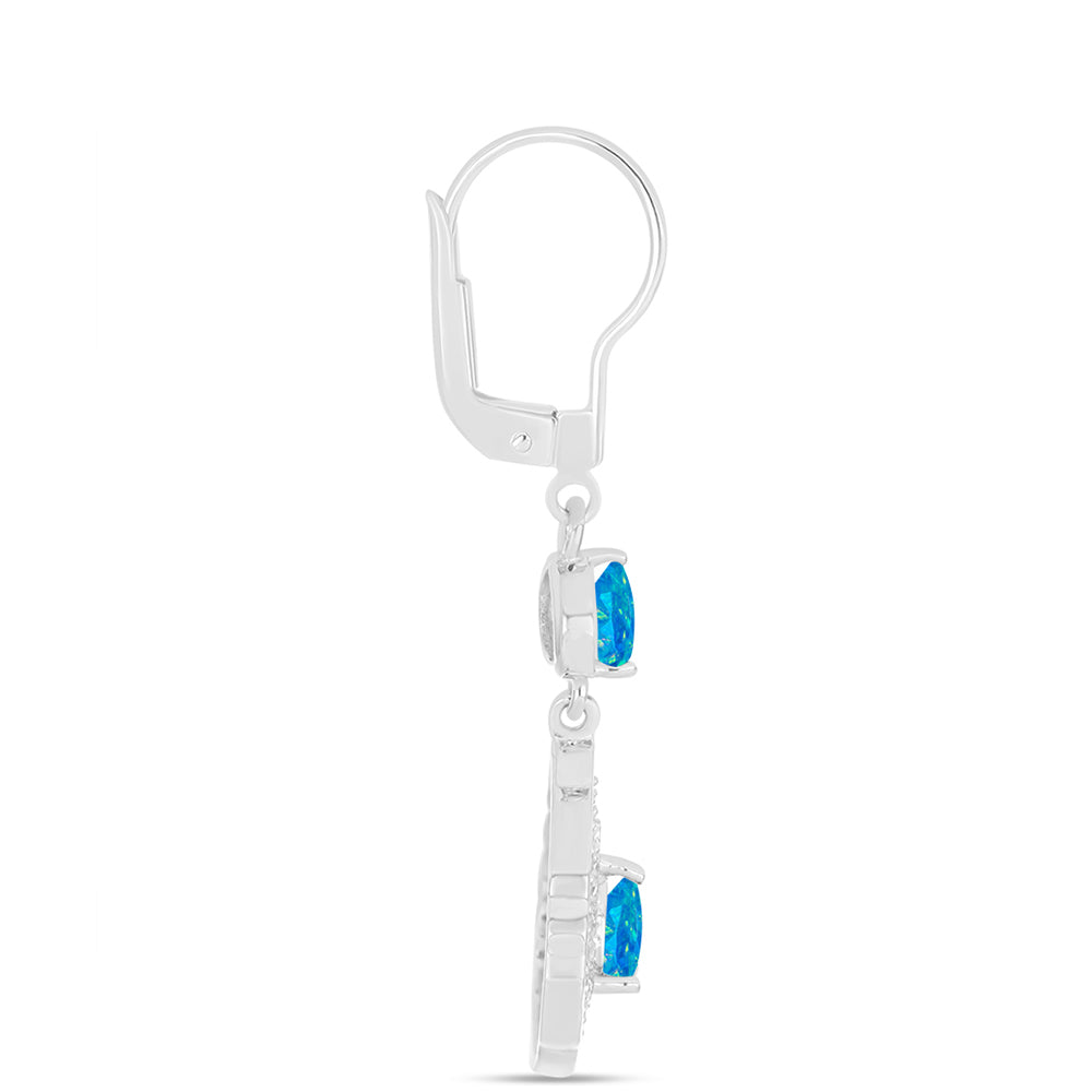 Cercei din Argint 925 ( 4.02 grame ) cu Opal Albastru Etiopian Paraiba și Topaz Alb 0.84 Carate