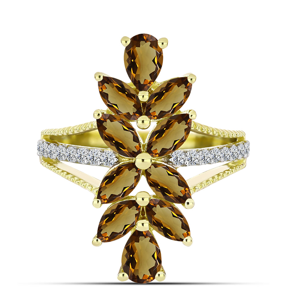Inel din Argint 925 Placat cu Aur ( 3.7 grame ) cu Cuarț Coniac și Topaz Alb 2.67 Carate 1 