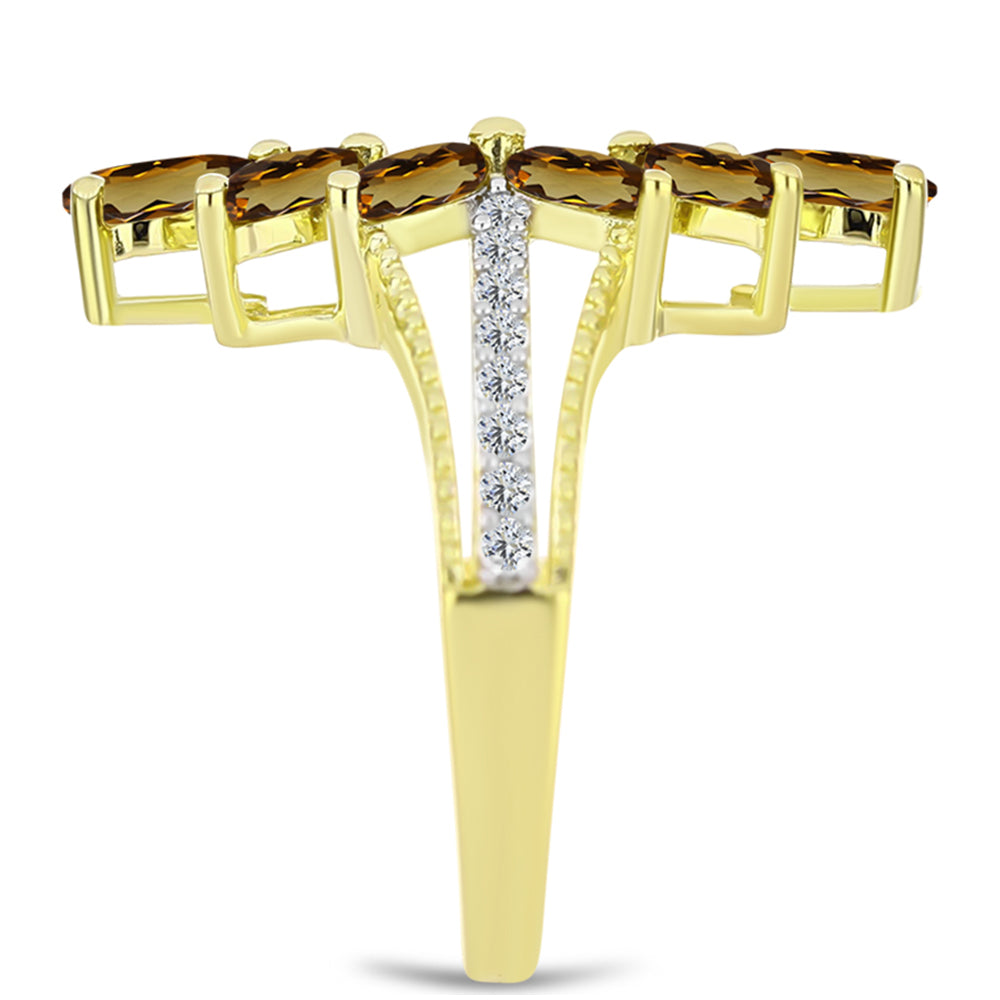 Inel din Argint 925 Placat cu Aur ( 3.7 grame ) cu Cuarț Coniac și Topaz Alb 2.67 Carate