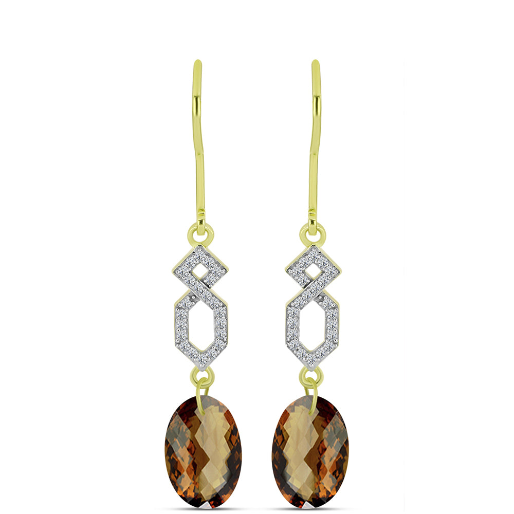 Cercei din Argint 925 Placat cu Aur ( 1.94 grame ) cu Cuarț Coniac și Topaz Alb 5.5 Carate