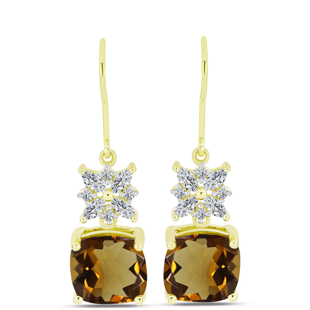 Cercei din Argint 925 Placat cu Aur ( 3.39 grame ) cu Cuarț Coniac și Topaz Alb 8.56 Carate 1 