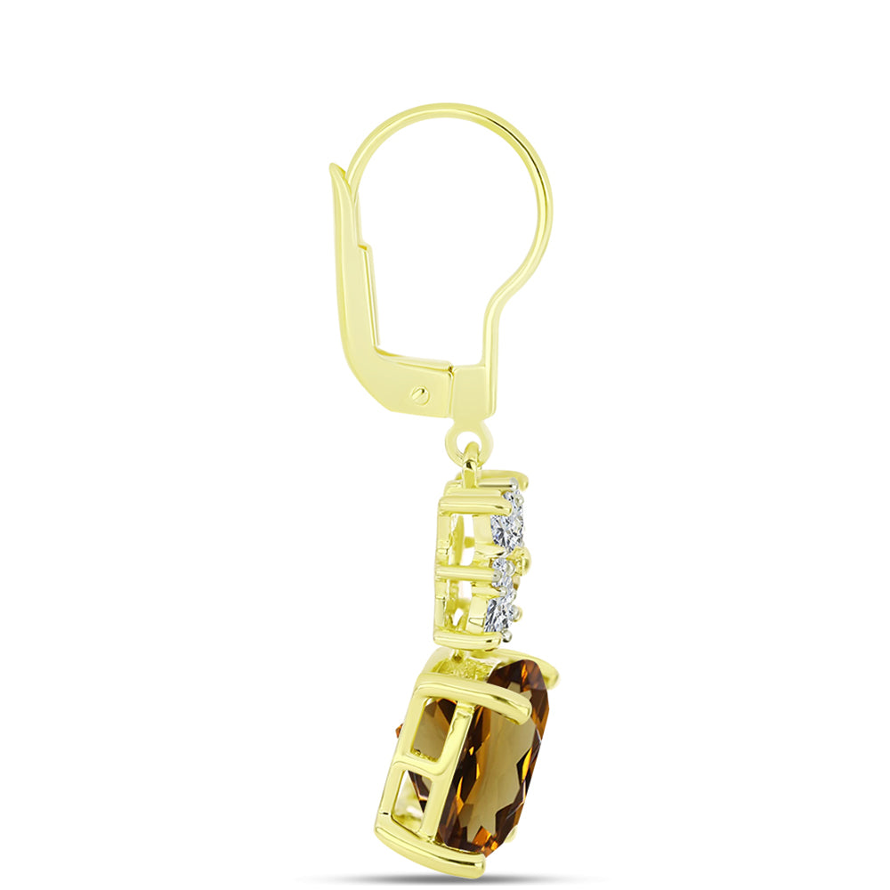 Cercei din Argint 925 Placat cu Aur ( 3.39 grame ) cu Cuarț Coniac și Topaz Alb 8.56 Carate