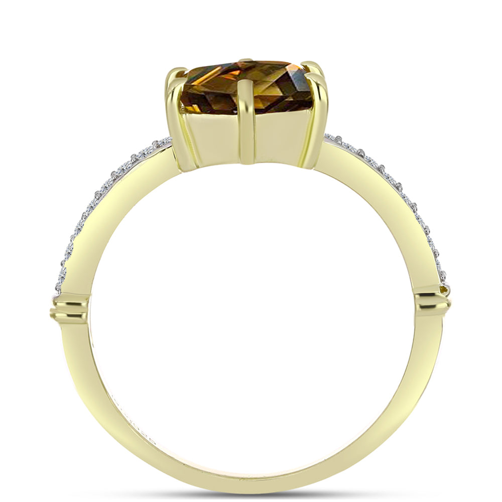 Inel din Argint 925 Placat cu Aur ( 2.5 grame ) cu Cuarț Coniac și Topaz Alb 2.11 Carate 2 