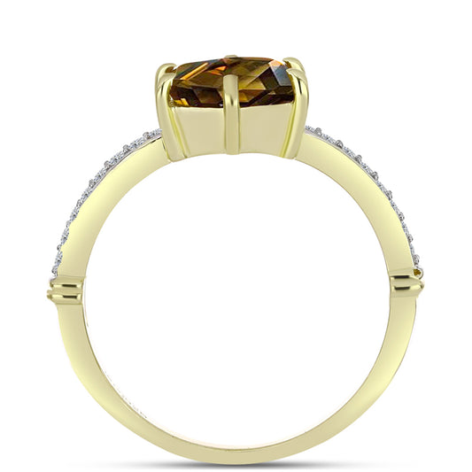 Inel din Argint 925 Placat cu Aur ( 2.5 grame ) cu Cuarț Coniac și Topaz Alb 2.11 Carate
